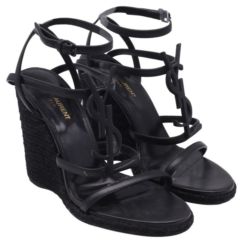 Saint Laurent Cassandra Espadrille 105 Wedges in Black Calfskin Leather - Picture 3 of 9
